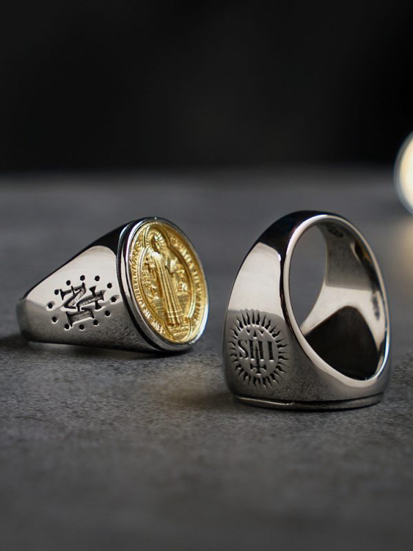 Christian Order of Saint Benedict Ring – Titanium & Bronze
