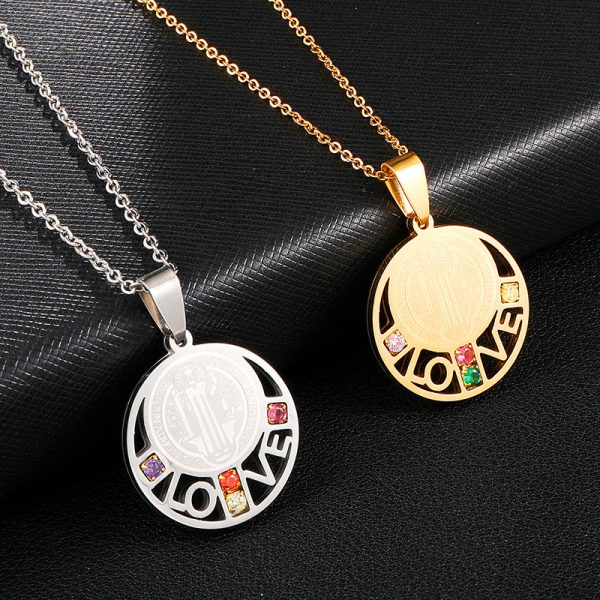 Stainless Steel Saint Benedict LOVE Pendant