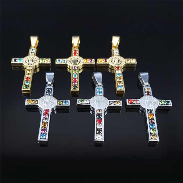 Saint Benedict Crystal Pendant Cross Necklace