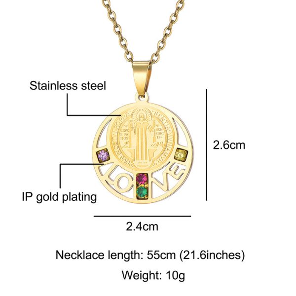 Stainless Steel Saint Benedict LOVE Pendant