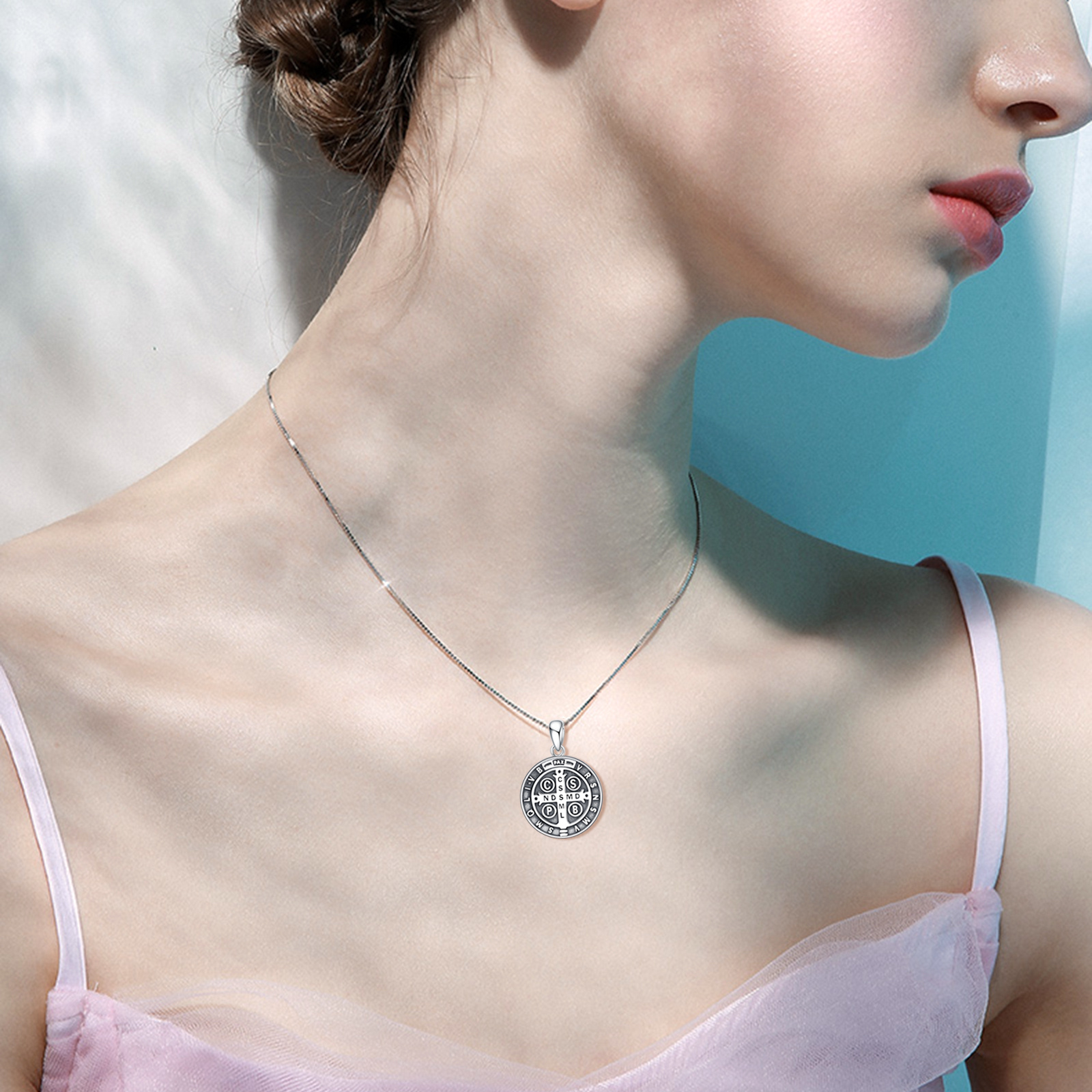 Sterling Silver Saint Benedict Medal Necklace for Women