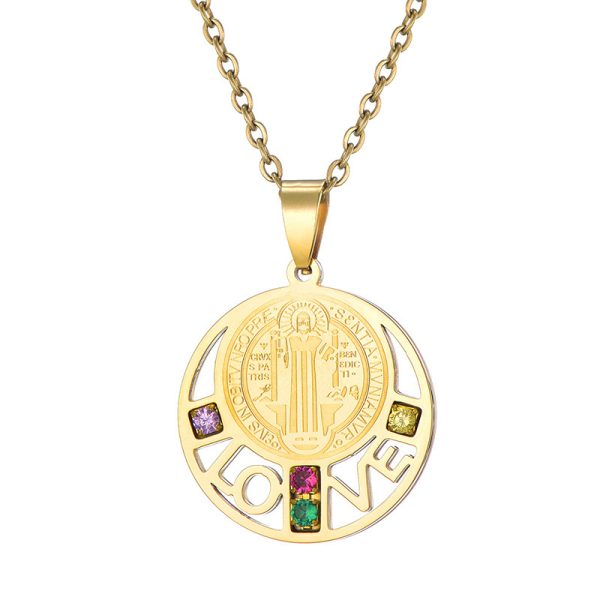 Stainless Steel Saint Benedict LOVE Pendant