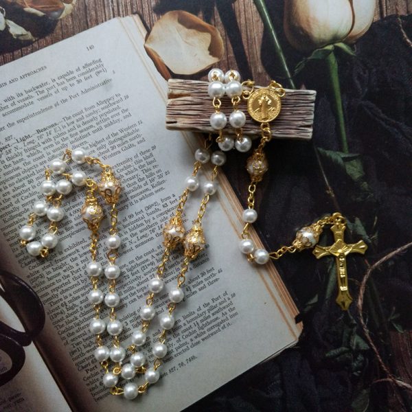 Retro Saint Benedict Cross Rosary Necklace
