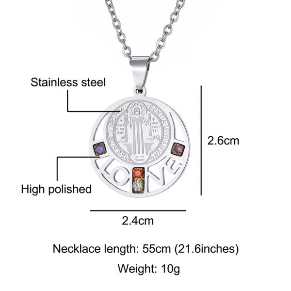 Stainless Steel Saint Benedict LOVE Pendant