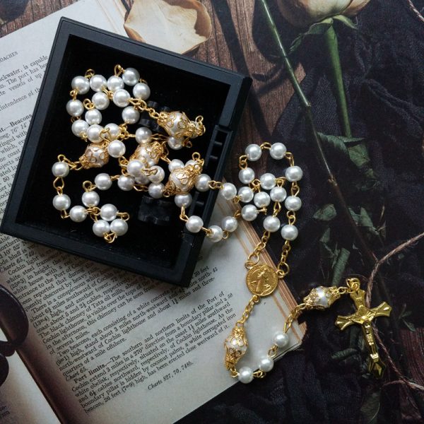 Retro Saint Benedict Cross Rosary Necklace