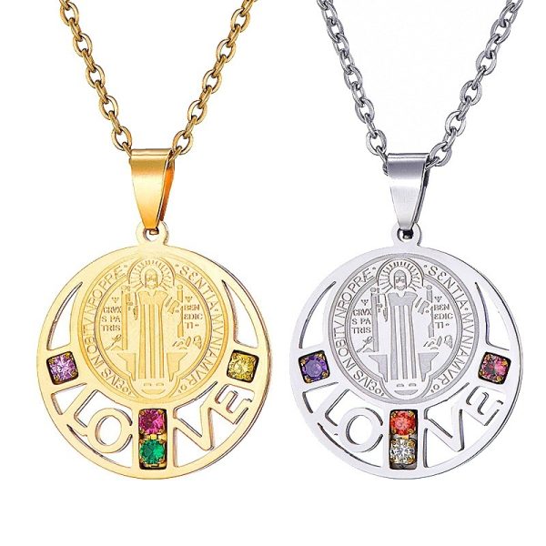 Stainless Steel Saint Benedict LOVE Pendant