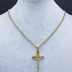 Saint Benedict Crystal Pendant Cross Necklace