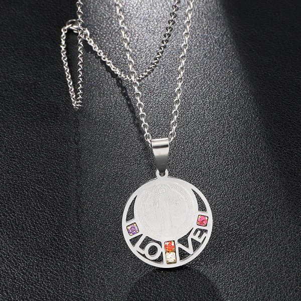 Stainless Steel Saint Benedict LOVE Pendant