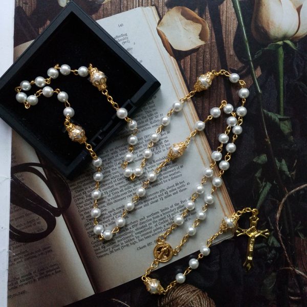 Retro Saint Benedict Cross Rosary Necklace